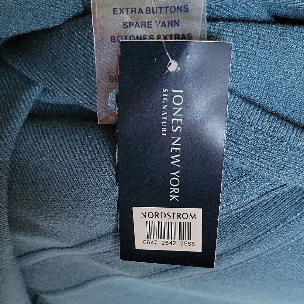 Jones New York Turquois One Button Peplum Knit Sweater Blazer - Picture 4 of 5